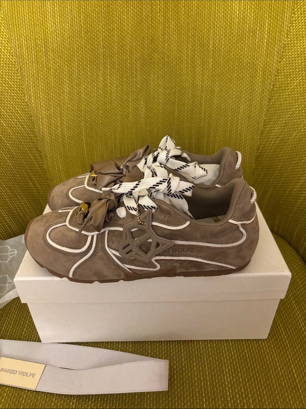 NAKED WOLFE Taupe Suede Sneakers with Contrasting White Trim